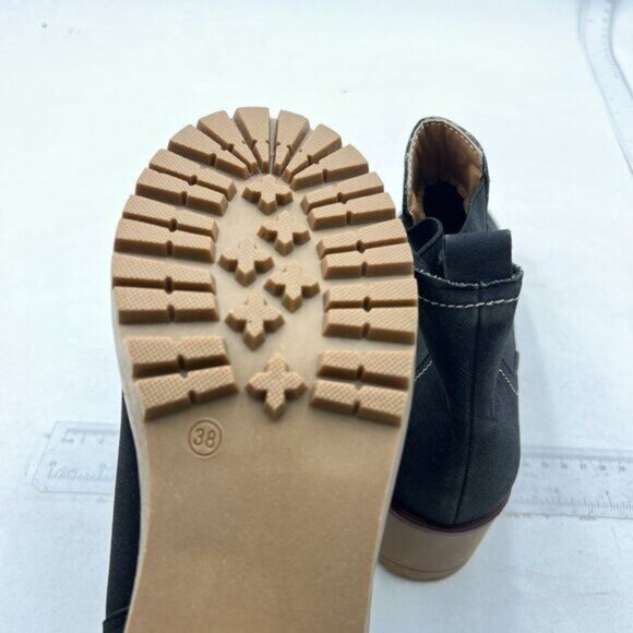 Women's Low Heel Ankle Boots Fashion Slip On Elastic Fall Booties Shoes Black - Picture 5 of 7